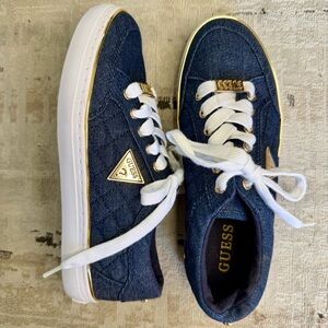 Guess Bryly Quilted Casual Sneakers in Navy Blue Denim